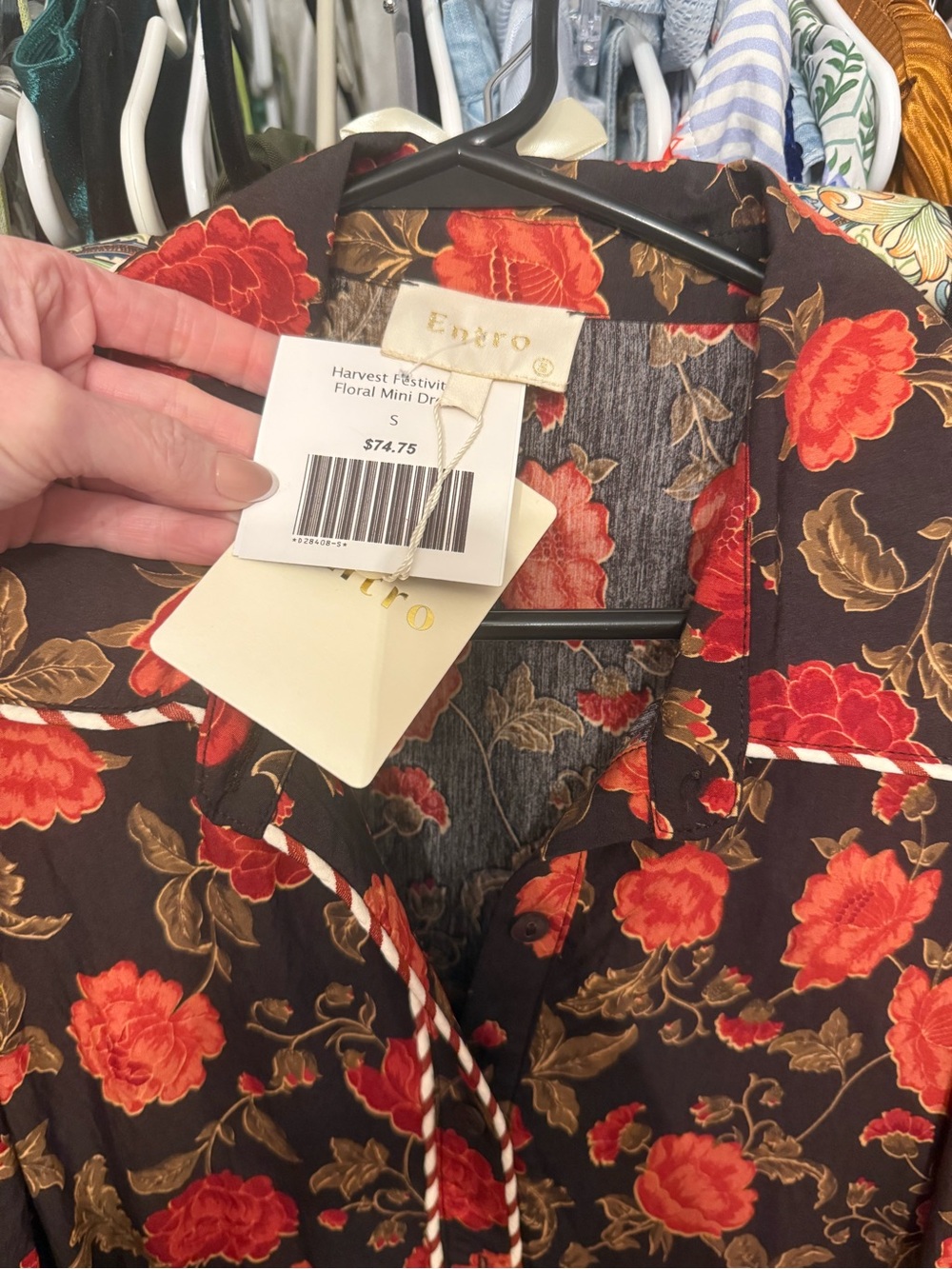 Etro Brown Dress with Red Floral Print - Picture 2 of 2